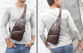 Men Leather Sling Bag Casual Crossbody Chest Bags Travel Daypack Coffee