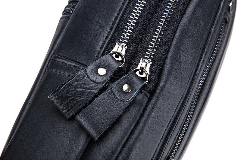 Men Leather Sling Bag Casual Crossbody Shoulder Backpack Chest Bag Black