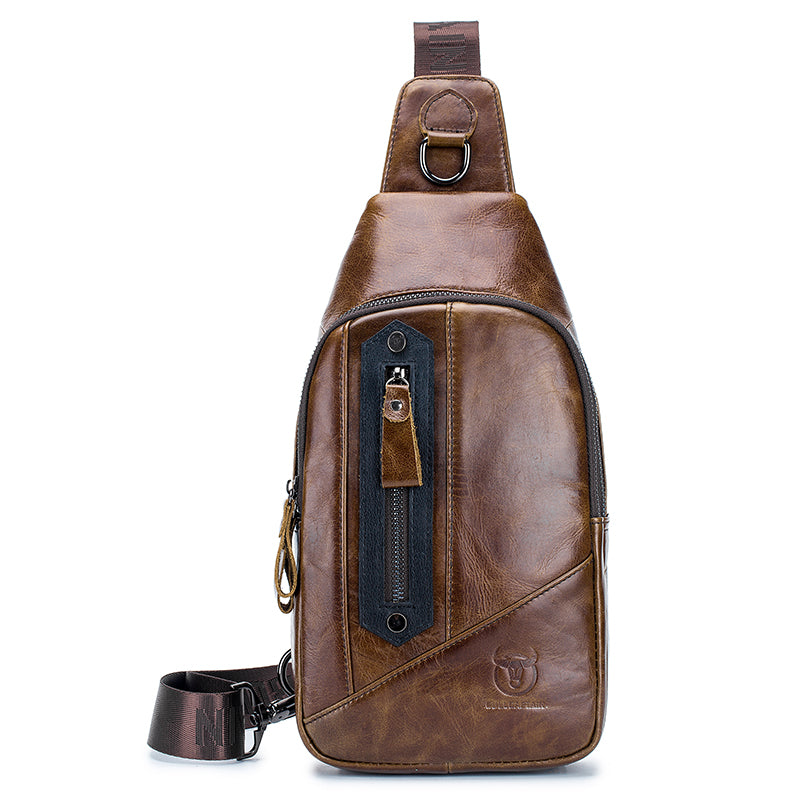 Men Leather Sling Bag Casual Crossbody Shoulder Backpack Chest Bag Brown