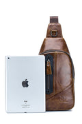 Men Leather Sling Bag Casual Crossbody Shoulder Backpack Chest Bag Brown