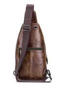 Men Leather Sling Bag Casual Crossbody Shoulder Backpack Chest Bag Brown