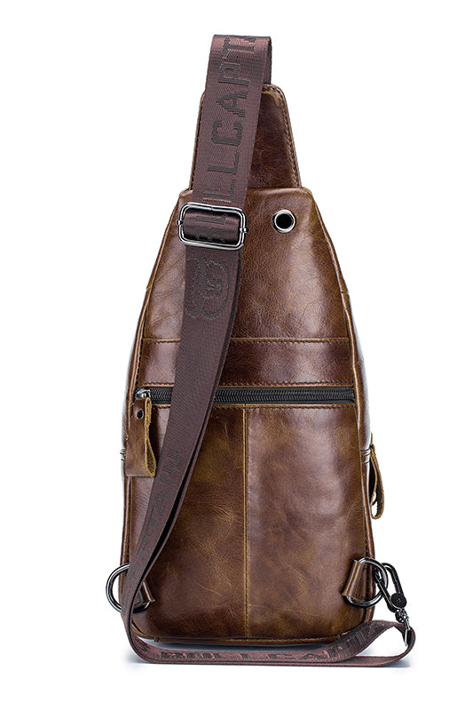 Men Leather Sling Bag Casual Crossbody Shoulder Backpack Chest Bag Brown