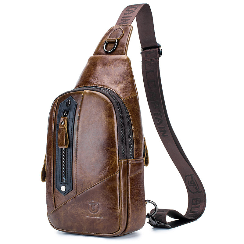 Men Leather Sling Bag Casual Crossbody Shoulder Backpack Chest Bag Brown