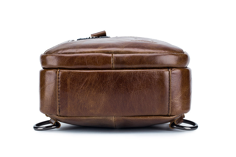 Men Leather Sling Bag Casual Crossbody Shoulder Backpack Chest Bag Brown