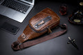 Men Leather Sling Bag Casual Crossbody Shoulder Backpack Chest Bag Brown
