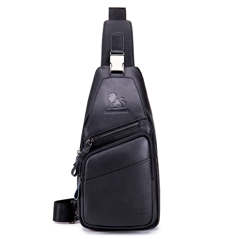 Men Leather Sling Bag Crossbody Bag Shoulder Chest Multifunctional Bag Black