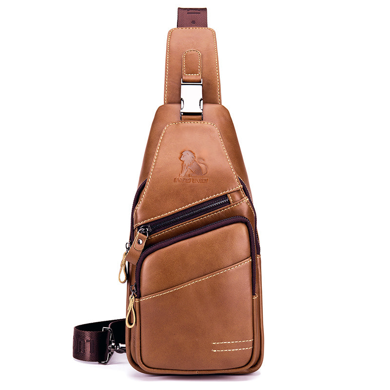Men Leather Sling Bag Crossbody Bag Shoulder Chest Multifunctional Bag Brown