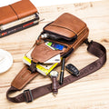 Men Leather Sling Bag Crossbody Bag Shoulder Chest Multifunctional Bag Brown