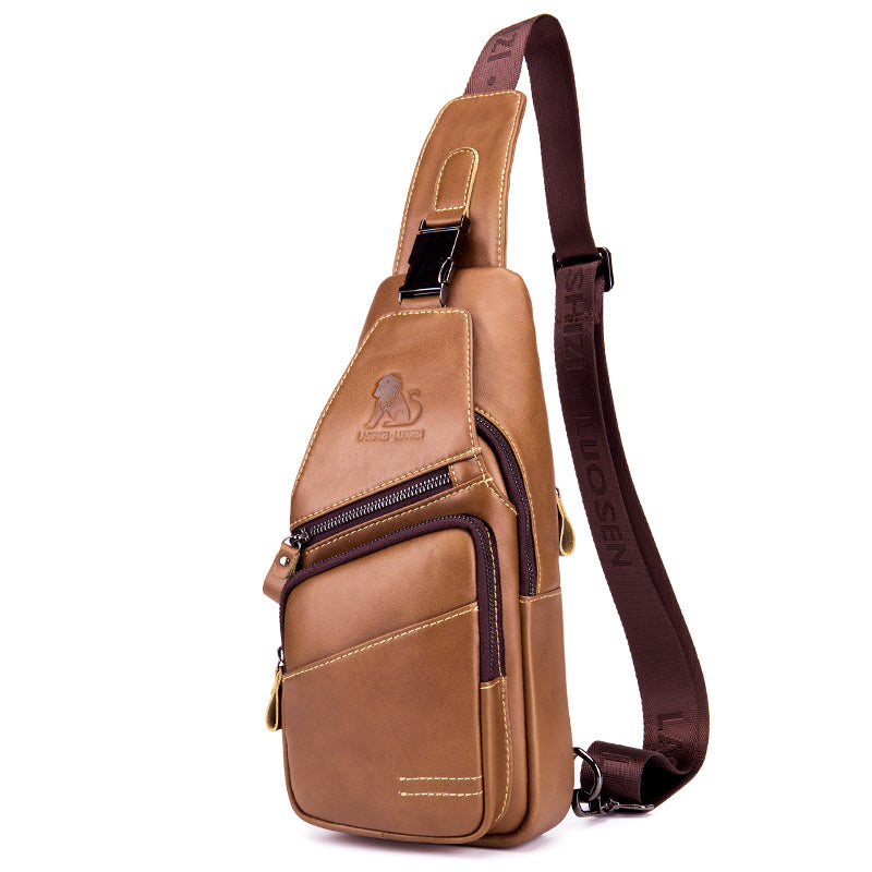 Men Leather Sling Bag Crossbody Bag Shoulder Chest Multifunctional Bag Brown