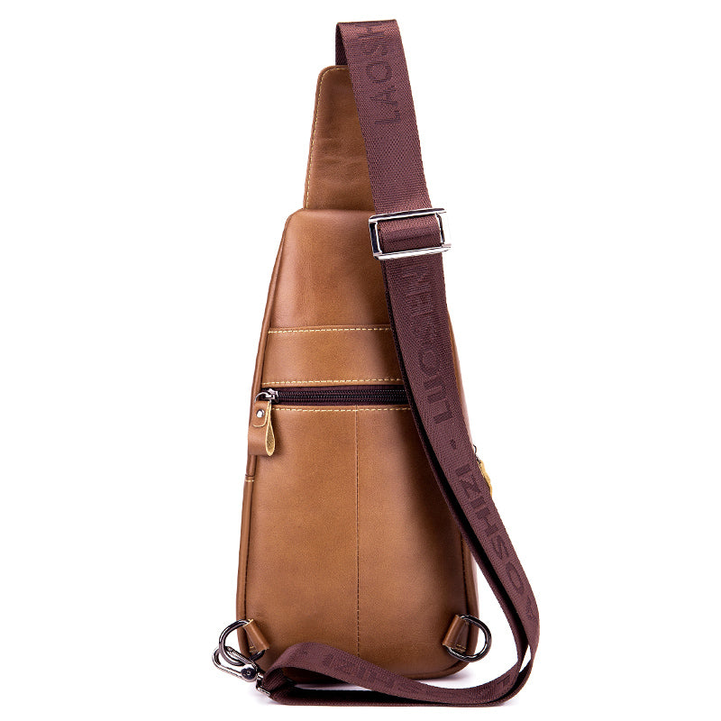 Men Leather Sling Bag Crossbody Bag Shoulder Chest Multifunctional Bag Brown