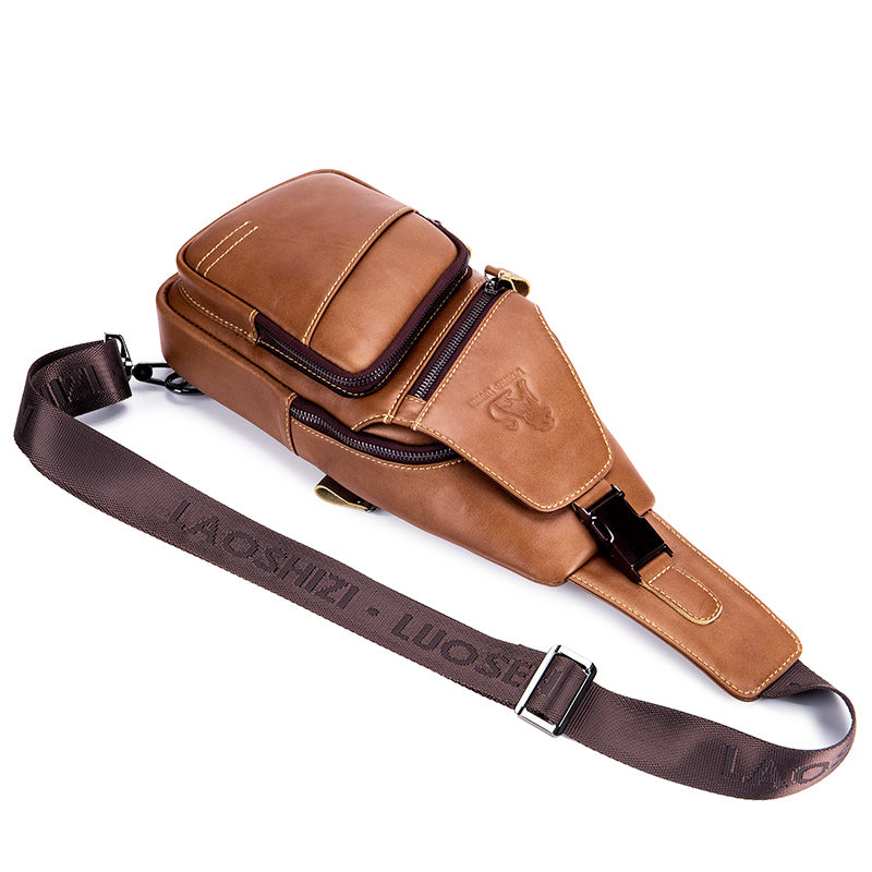 Men Leather Sling Bag Crossbody Bag Shoulder Chest Multifunctional Bag Brown