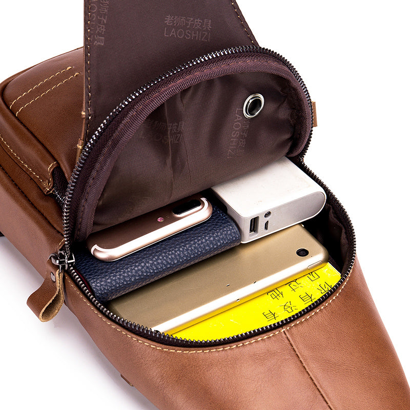 Men Leather Sling Bag Crossbody Bag Shoulder Chest Multifunctional Bag Brown
