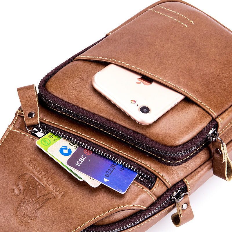 Men Leather Sling Bag Crossbody Bag Shoulder Chest Multifunctional Bag Brown