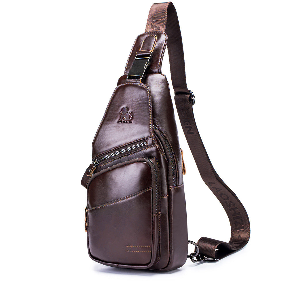 Men Leather Sling Bag Crossbody Bag Shoulder Chest Multifunctional Bag Coffee
