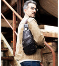 Men Leather Sling Bag Crossbody Bag Shoulder Chest Multifunctional Bag Coffee