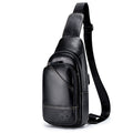 Men Leather Sling Bag Multi-pocket Crossbody Chest Hiking Daypack Black