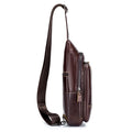 Men Leather Sling Bag Multi-pocket Crossbody Chest Hiking Daypack Coffee