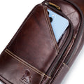 Men Leather Sling Bag Multi-pocket Crossbody Chest Hiking Daypack Coffee