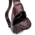 Men Leather Sling Bag Multi-pocket Crossbody Chest Hiking Daypack Coffee
