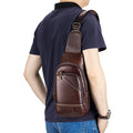 Men Leather Sling Bag Multi-pocket Crossbody Chest Hiking Daypack Coffee