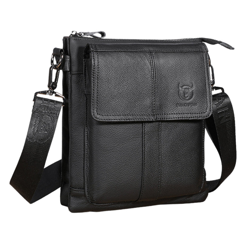 Men Leather Sling Shoulder Crossbody Bag Messenger Outdoor Business Bag Black