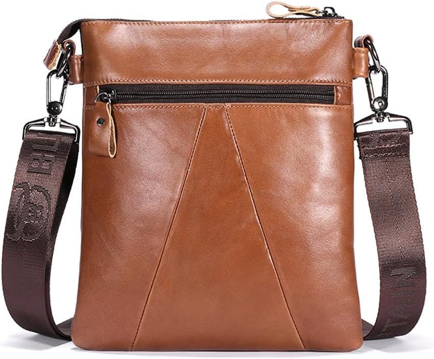 Men Leather Sling Shoulder Crossbody Bag Messenger Outdoor Business Bag Brown