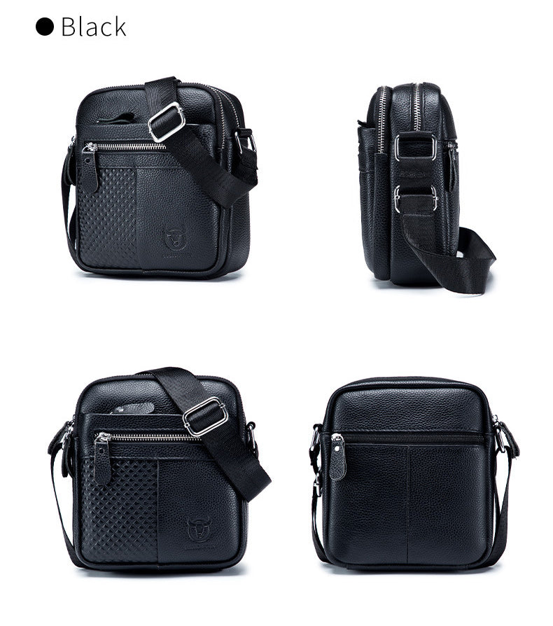 Men Leather Small Shoulder Bag Fashion Design Messenger Work Bag Black