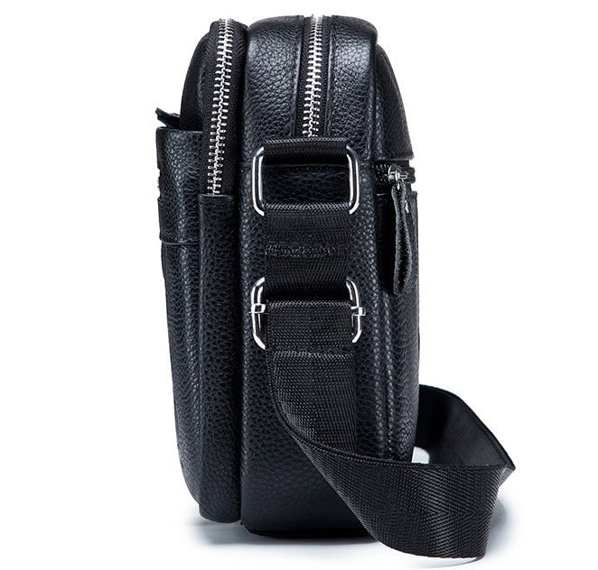 Men Leather Small Shoulder Bag Fashion Design Messenger Work Bag Black