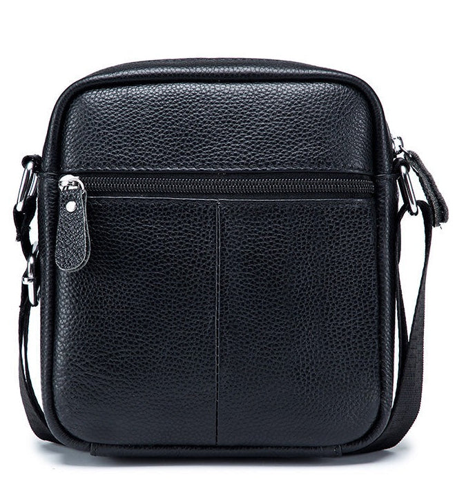 Men Leather Small Shoulder Bag Fashion Design Messenger Work Bag Black