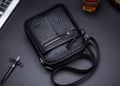 Men Leather Small Shoulder Bag Fashion Design Messenger Work Bag Black