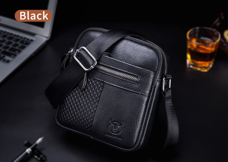 Men Leather Small Shoulder Bag Fashion Design Messenger Work Bag Black