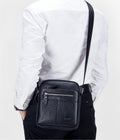 Men Leather Small Shoulder Bag Fashion Design Messenger Work Bag Black