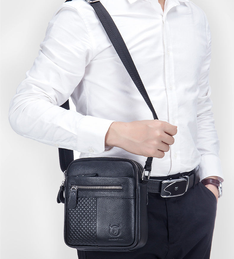 Men Leather Small Shoulder Bag Fashion Design Messenger Work Bag Black