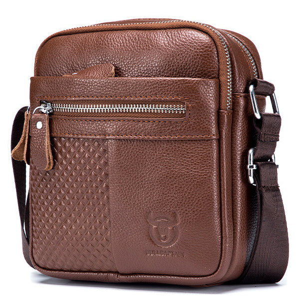Men Leather Small Shoulder Bag Fashion Design Messenger Work Bag Brown