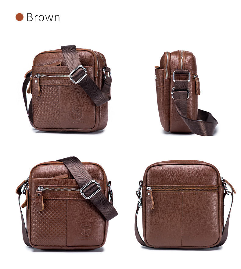 Men Leather Small Shoulder Bag Fashion Design Messenger Work Bag Brown