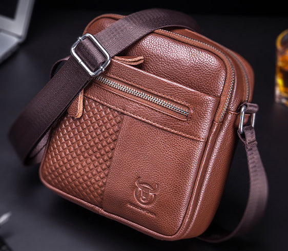 Men Leather Small Shoulder Bag Fashion Design Messenger Work Bag Brown
