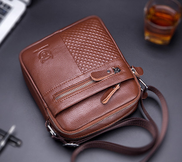 Men Leather Small Shoulder Bag Fashion Design Messenger Work Bag Brown