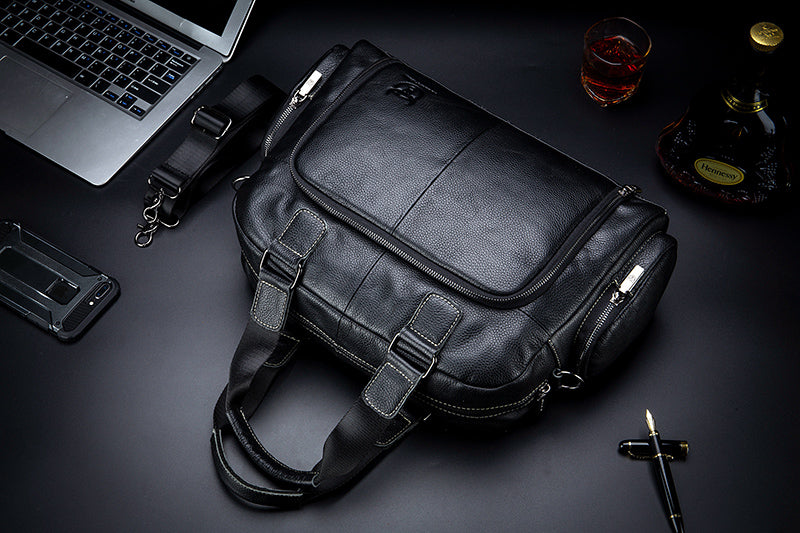 Men Leather Travel Duffle Bag Overnight Gym Sports Weekend Bag Black