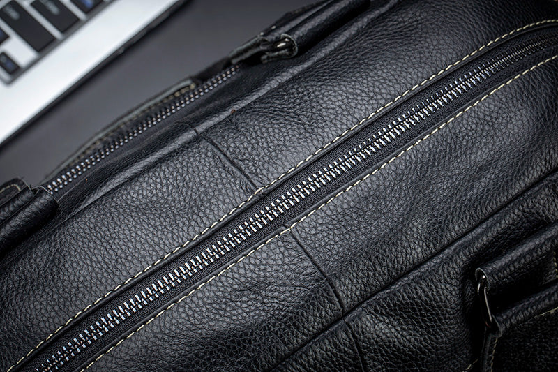 Men Leather Travel Duffle Bag Overnight Gym Sports Weekend Bag Black