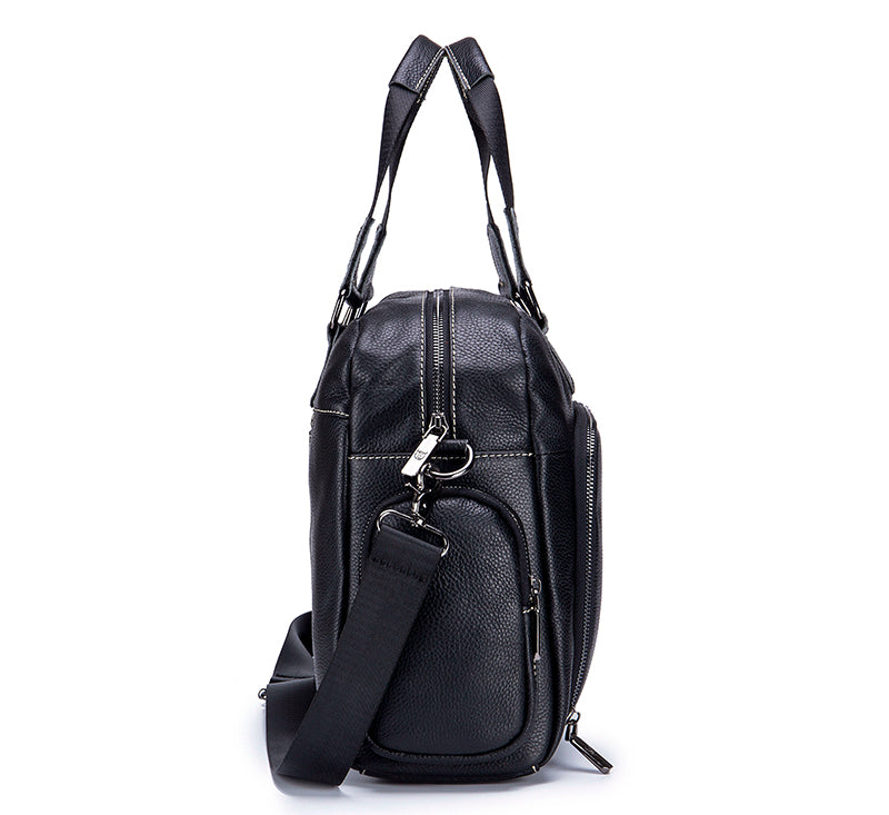Men Leather Travel Duffle Bag Overnight Gym Sports Weekend Bag Black