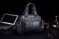 Men Leather Travel Duffle Bag Overnight Gym Sports Weekend Bag Black