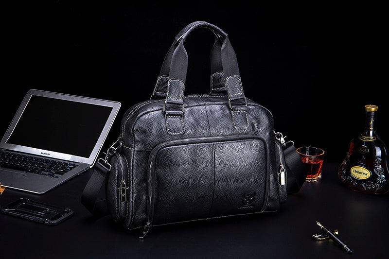 Men Leather Travel Duffle Bag Overnight Gym Sports Weekend Bag Black