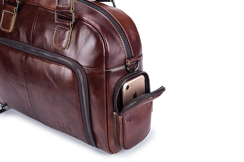 Men Leather Travel Duffle Bag Overnight Gym Sports Weekend Bag Brown 