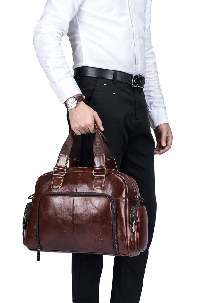 Men Leather Travel Duffle Bag Overnight Gym Sports Weekend Bag Brown