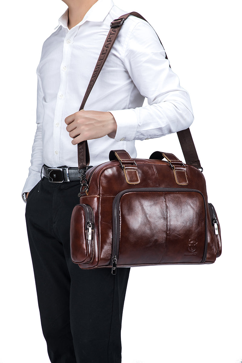 Men Leather Travel Duffle Bag Overnight Gym Sports Weekend Bag Brown