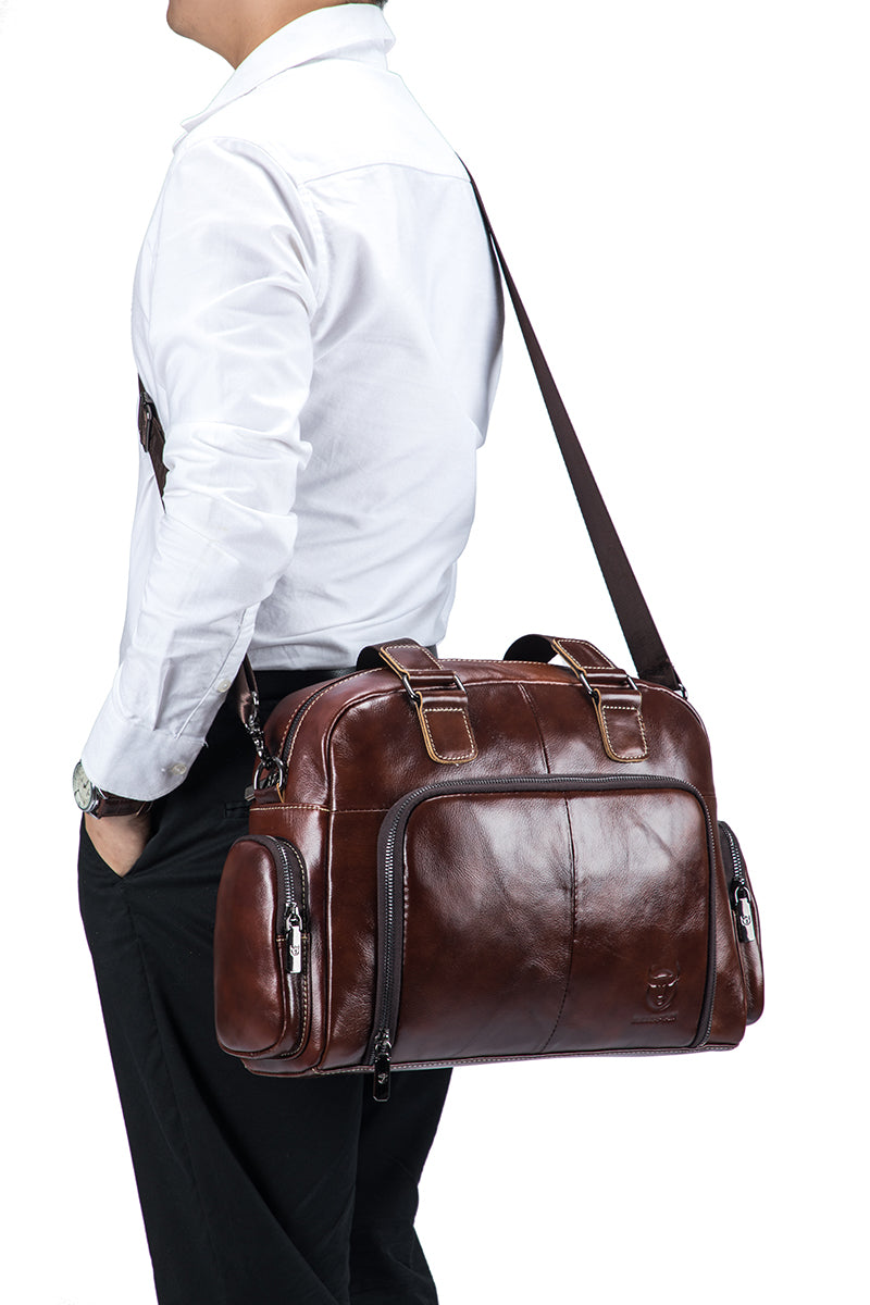 Men Leather Travel Duffle Bag Overnight Gym Sports Weekend Bag Brown