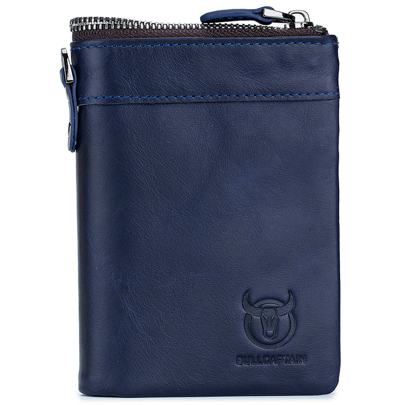 Men Leather Travel Secure Bifold RFID Wallet Large Capacity Wallet Blue