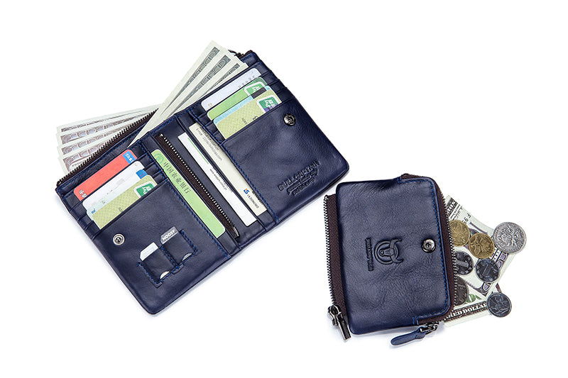 Men Leather Travel Secure Bifold RFID Wallet Large Capacity Wallet Blue