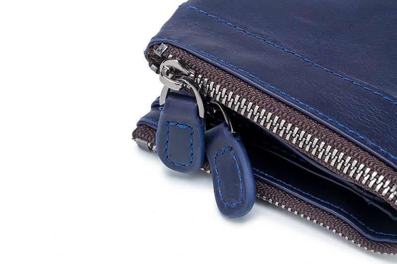 Men Leather Travel Secure Bifold RFID Wallet Large Capacity Wallet Blue