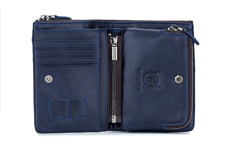 Men Leather Travel Secure Bifold RFID Wallet Large Capacity Wallet Blue